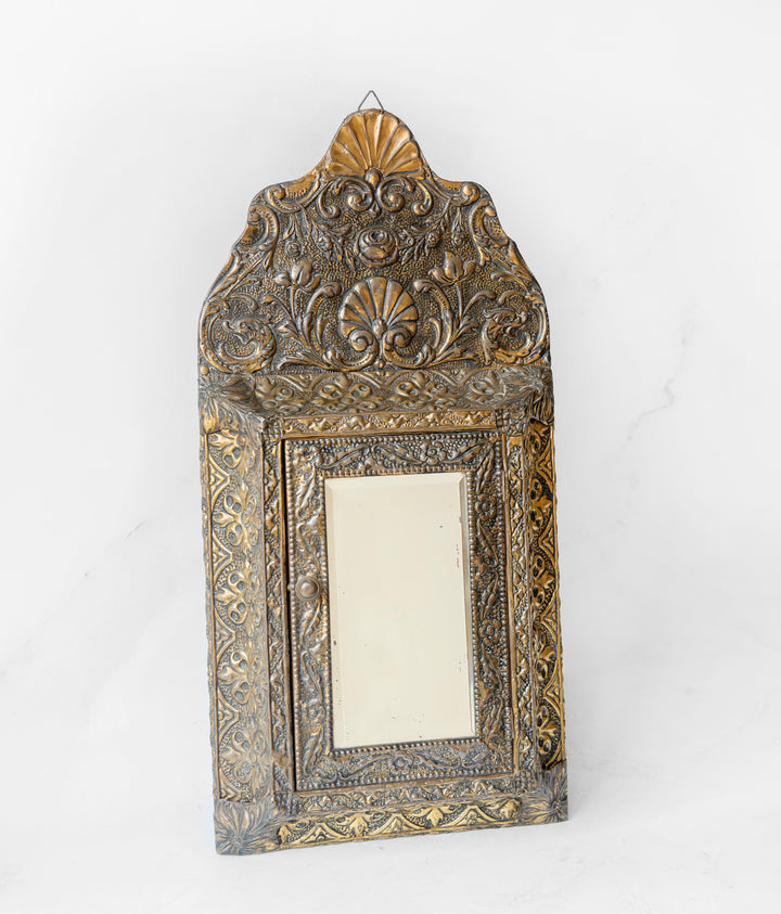 Embossed Copper Key Cabinet With Beveled Glass Mirror, 1920s