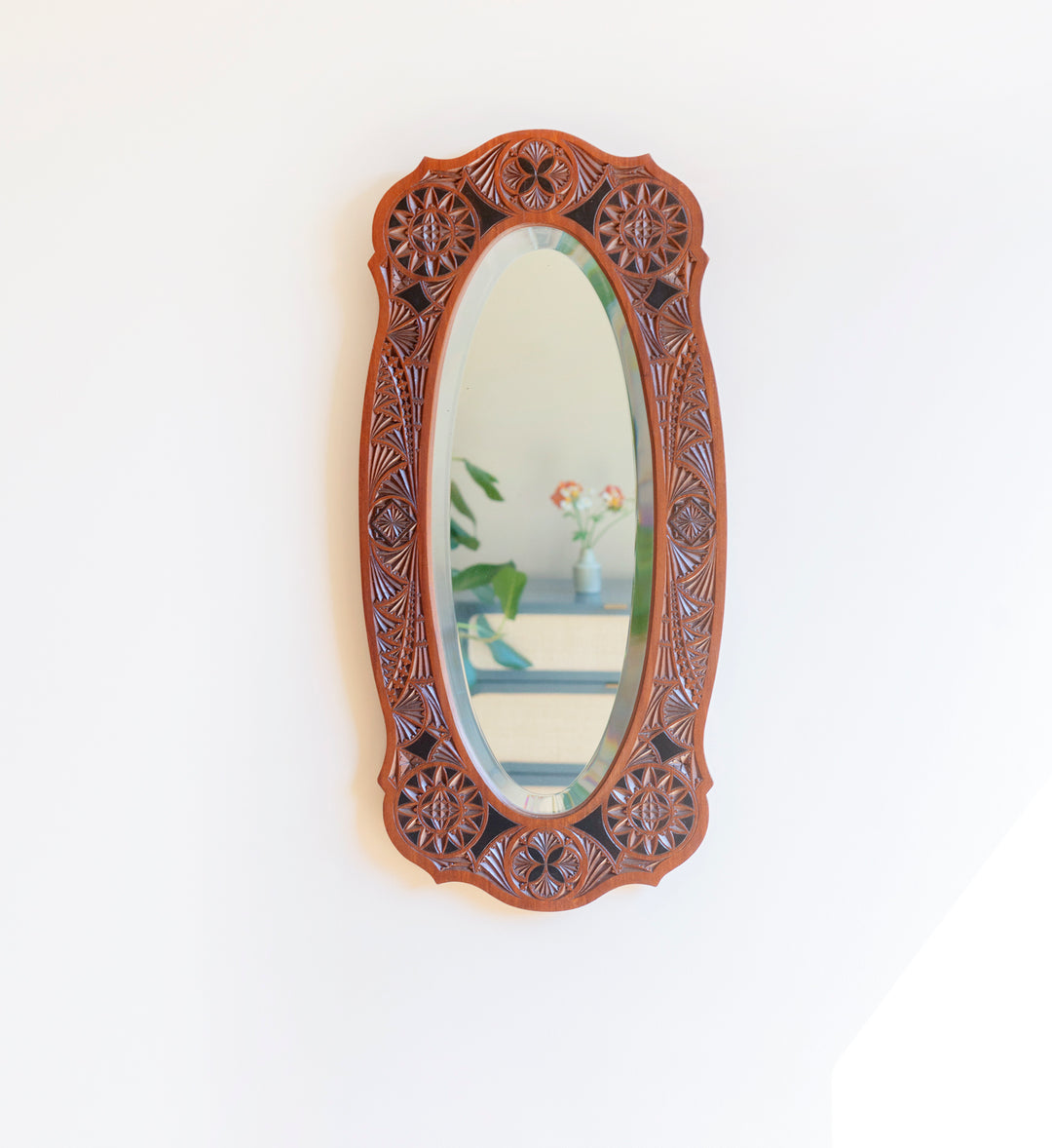 Rare Dutch Hand Carved Wooden Mirror, 1900s