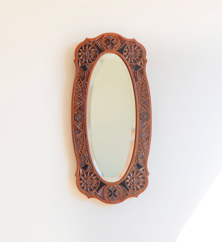 Rare Dutch Hand Carved Wooden Mirror, 1900s