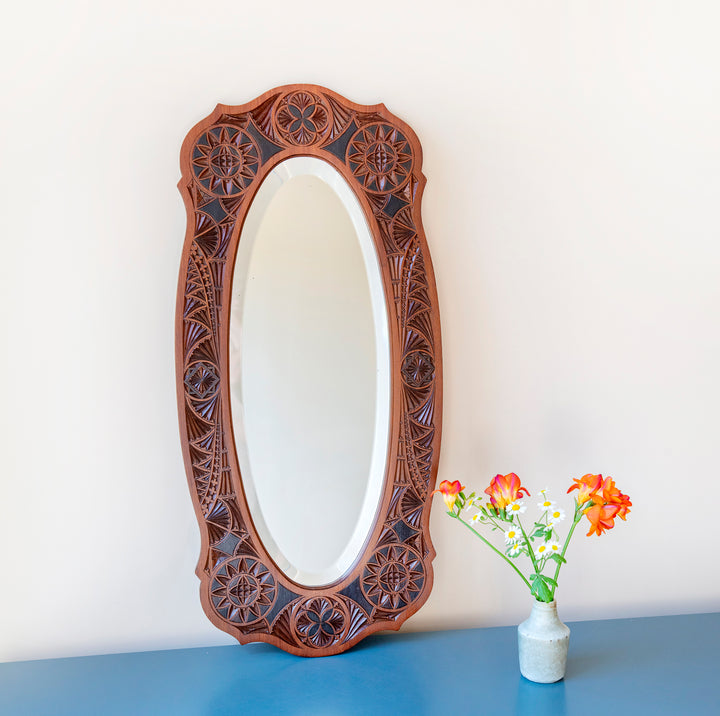 Rare Dutch Hand Carved Wooden Mirror, 1900s