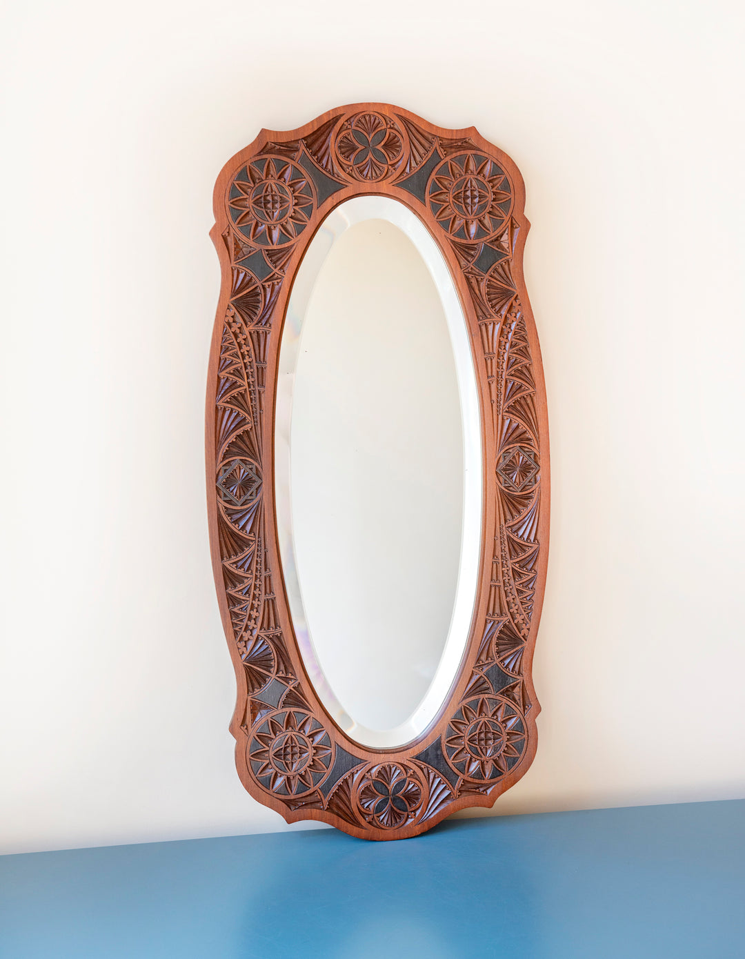 Rare Dutch Hand Carved Wooden Mirror, 1900s