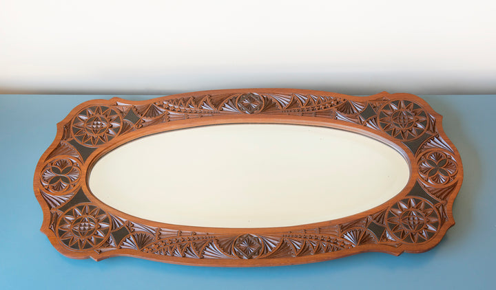 Rare Dutch Hand Carved Wooden Mirror, 1900s