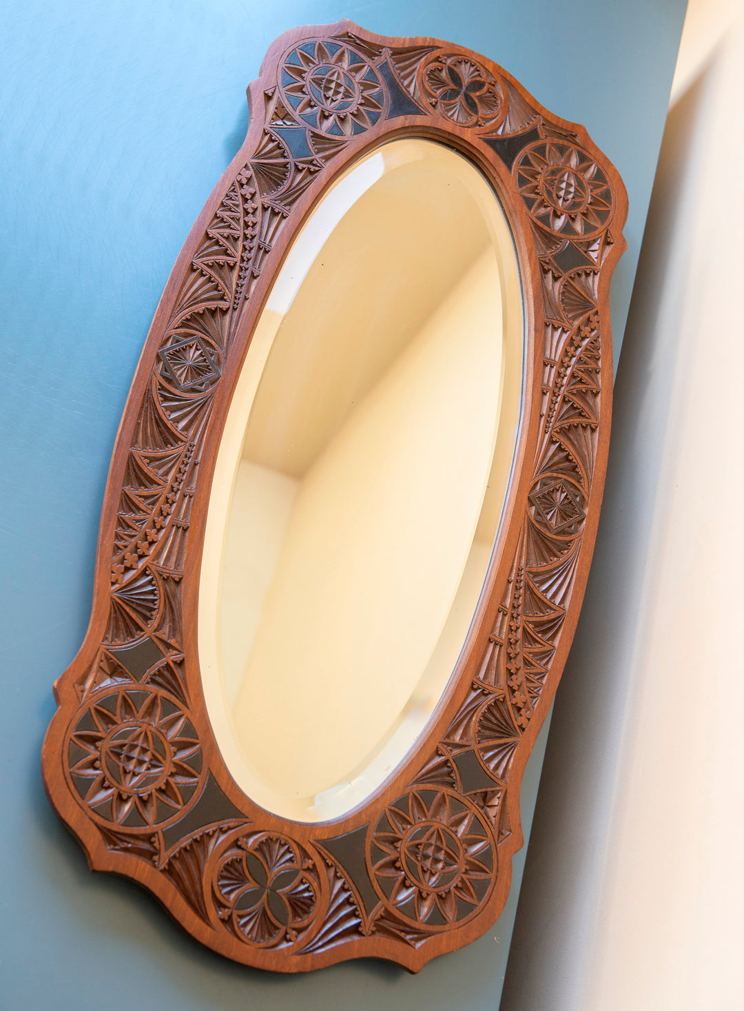 Rare Dutch Hand Carved Wooden Mirror, 1900s