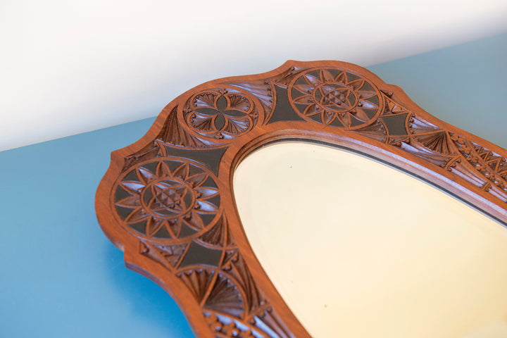 Rare Dutch Hand Carved Wooden Mirror, 1900s