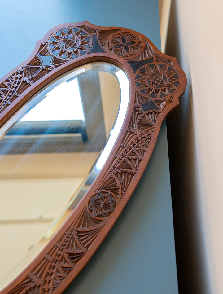 Rare Dutch Hand Carved Wooden Mirror, 1900s