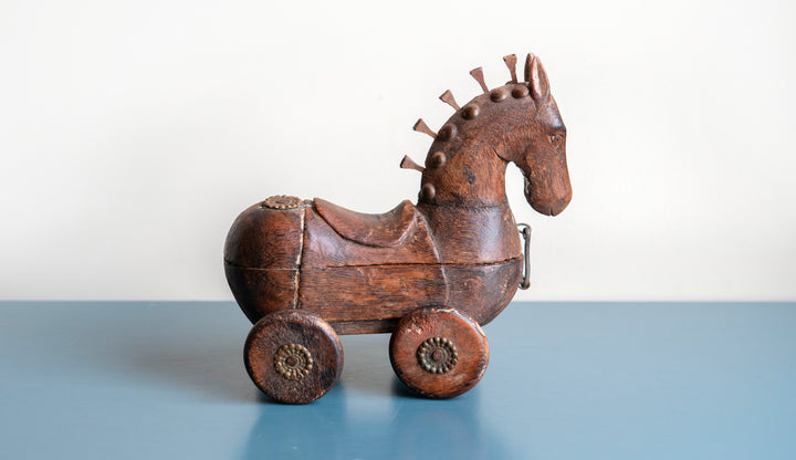 Antique Indian Horse On Wheels, Wooden Spice Box