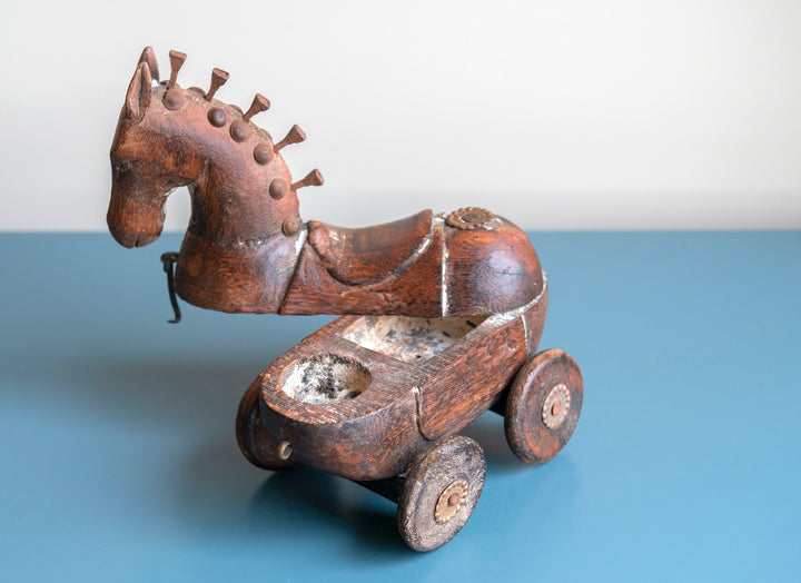 Antique Indian Horse On Wheels, Wooden Spice Box