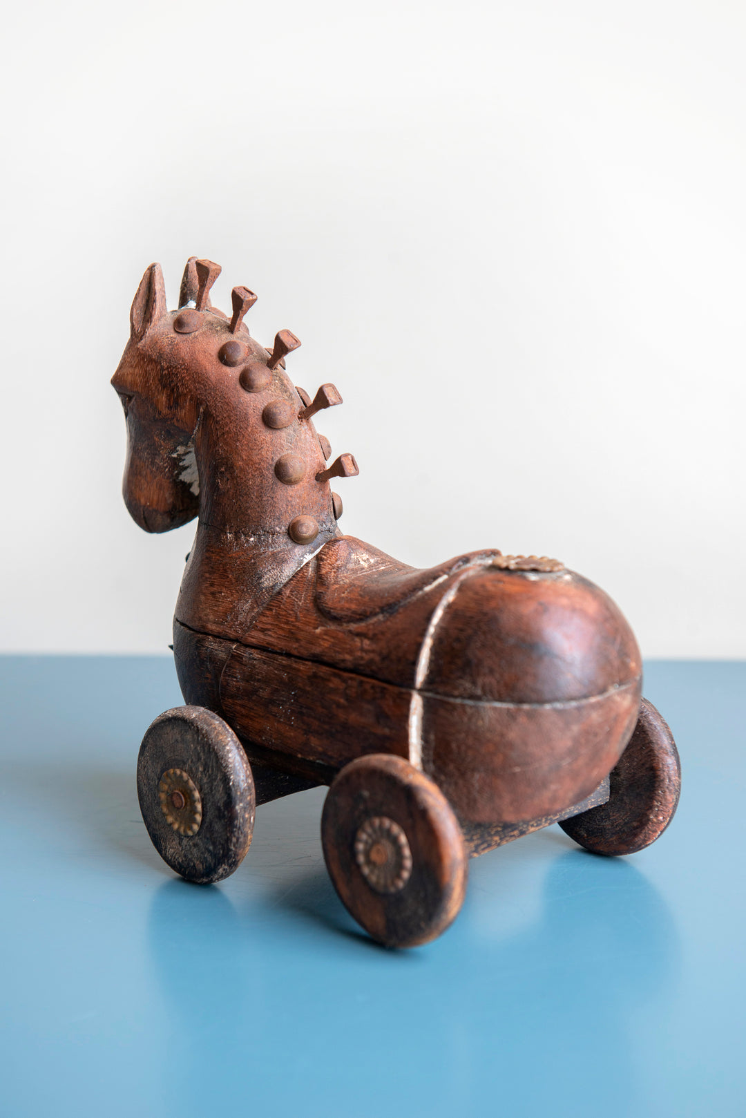 Antique Indian Horse On Wheels, Wooden Spice Box