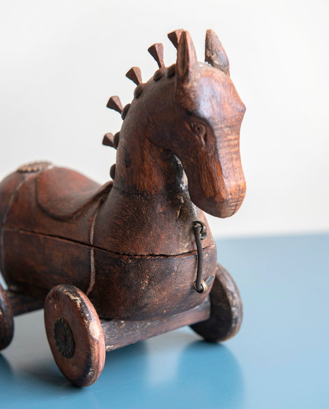 Antique Indian Horse On Wheels, Wooden Spice Box