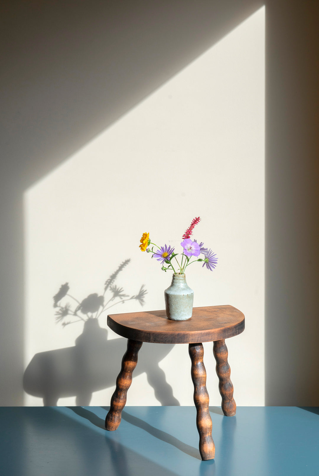 Half Round Oak Bobbin Stool, Made In France