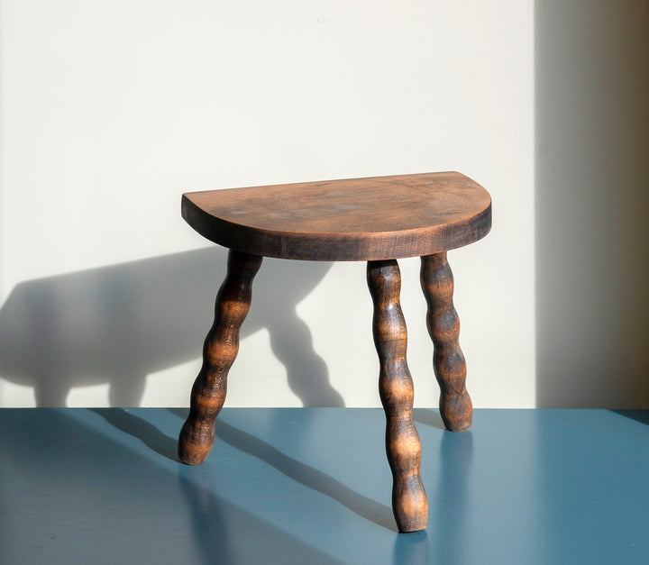 Half Round Oak Bobbin Stool, Made In France