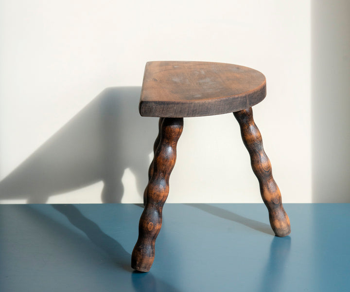 Half Round Oak Bobbin Stool, Made In France