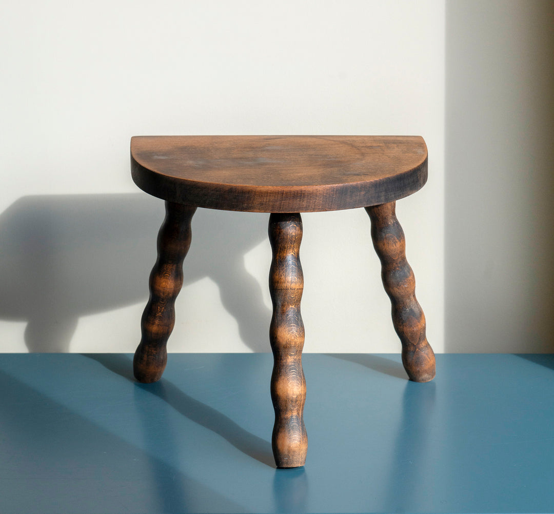 Half Round Oak Bobbin Stool, Made In France