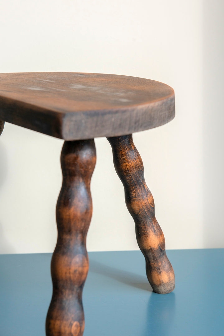 Half Round Oak Bobbin Stool, Made In France