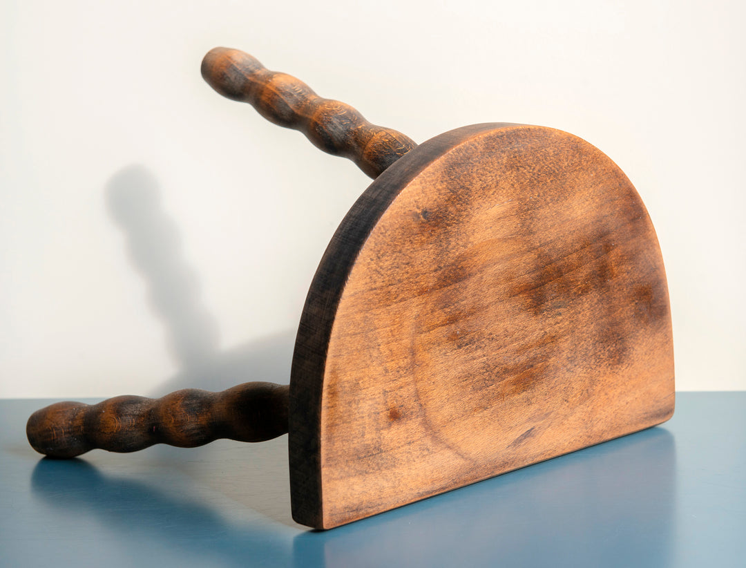 Half Round Oak Bobbin Stool, Made In France