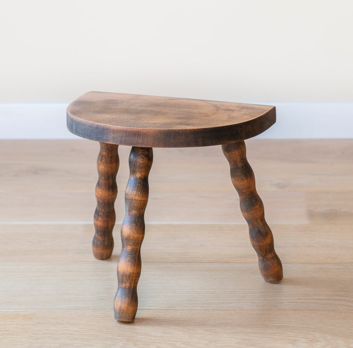 Half Round Oak Bobbin Stool, Made In France