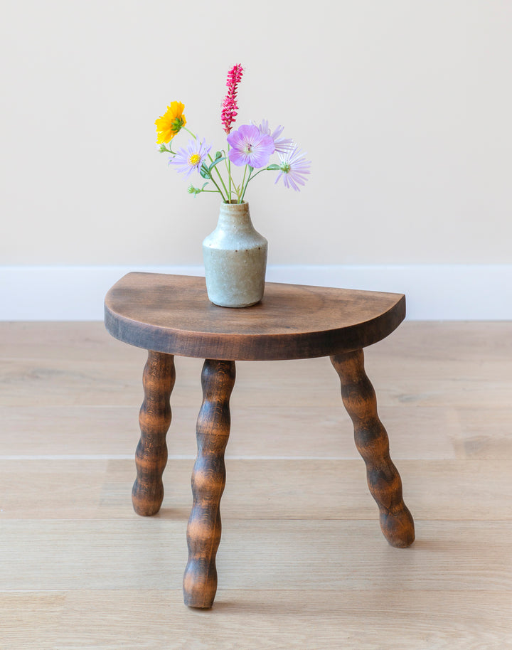 Half Round Oak Bobbin Stool, Made In France