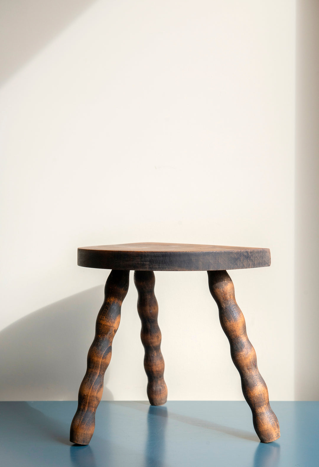 Half Round Oak Bobbin Stool, Made In France