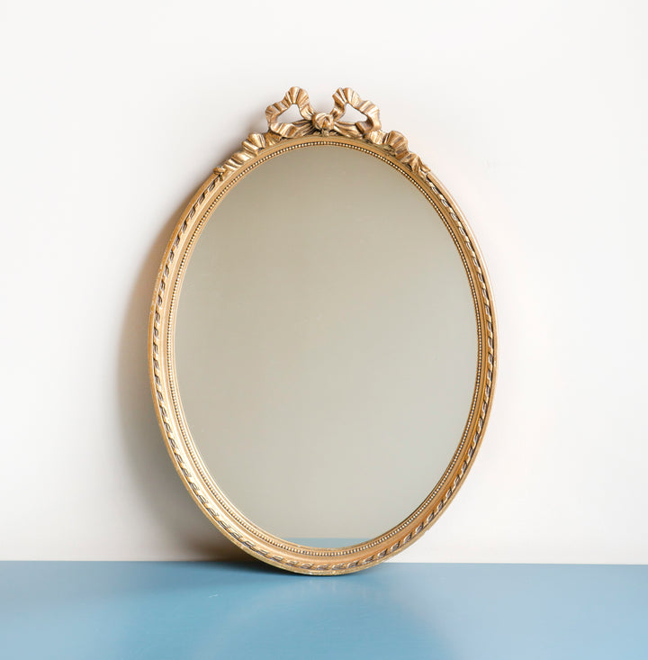 Oval Baroque Golden Bow Mirror, 1950s