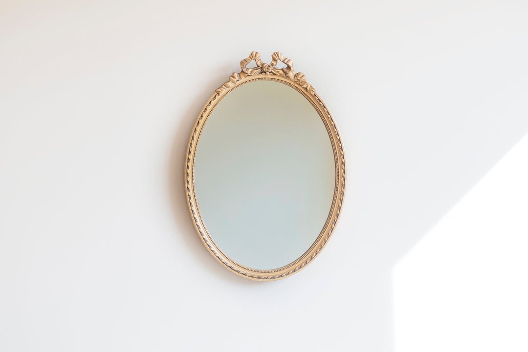 Oval Baroque Golden Bow Mirror, 1950s