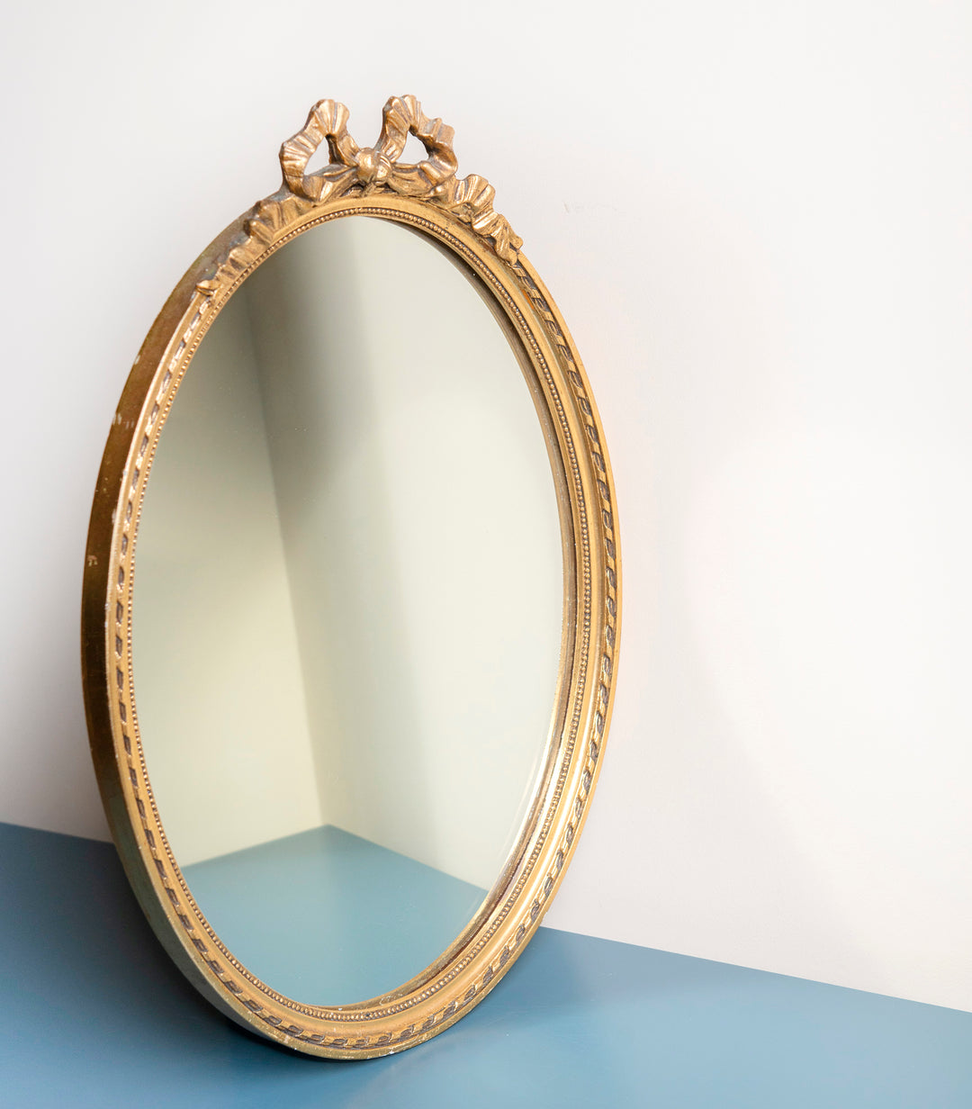 Oval Baroque Golden Bow Mirror, 1950s