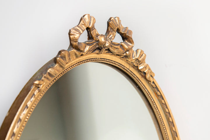 Oval Baroque Golden Bow Mirror, 1950s