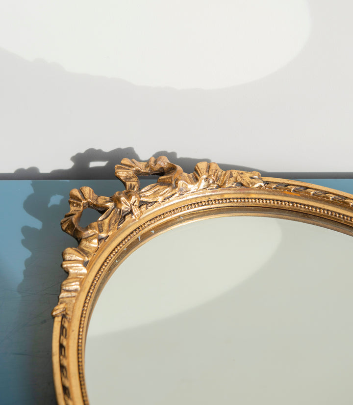 Oval Baroque Golden Bow Mirror, 1950s