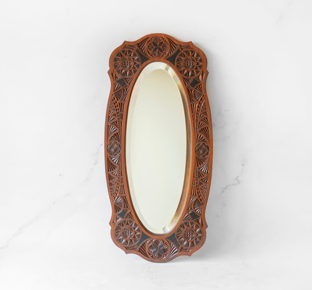 Rare Dutch Hand Carved Wooden Mirror, 1900s