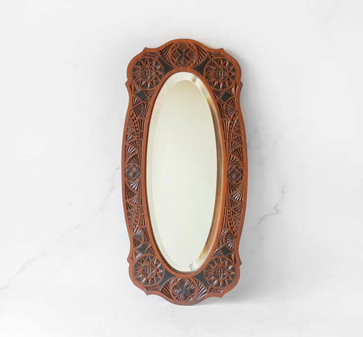 Rare Dutch Hand Carved Wooden Mirror, 1900s