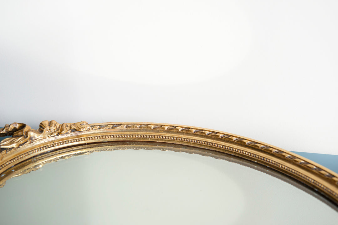 Oval Baroque Golden Bow Mirror, 1950s