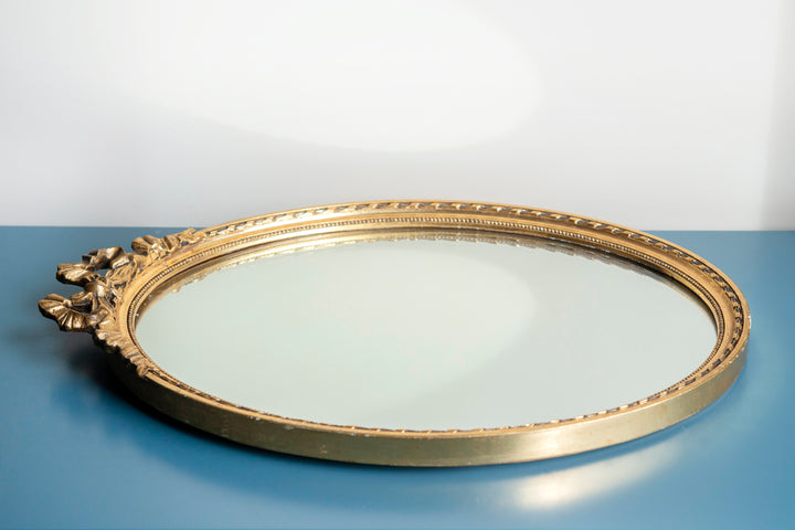 Oval Baroque Golden Bow Mirror, 1950s