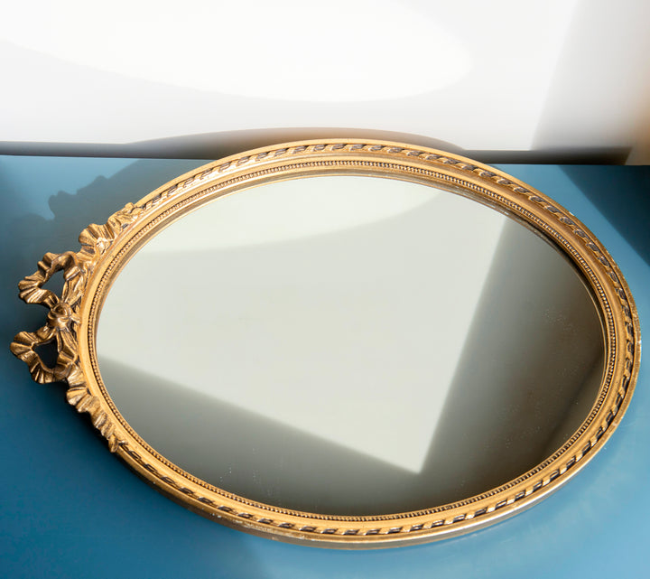 Oval Baroque Golden Bow Mirror, 1950s