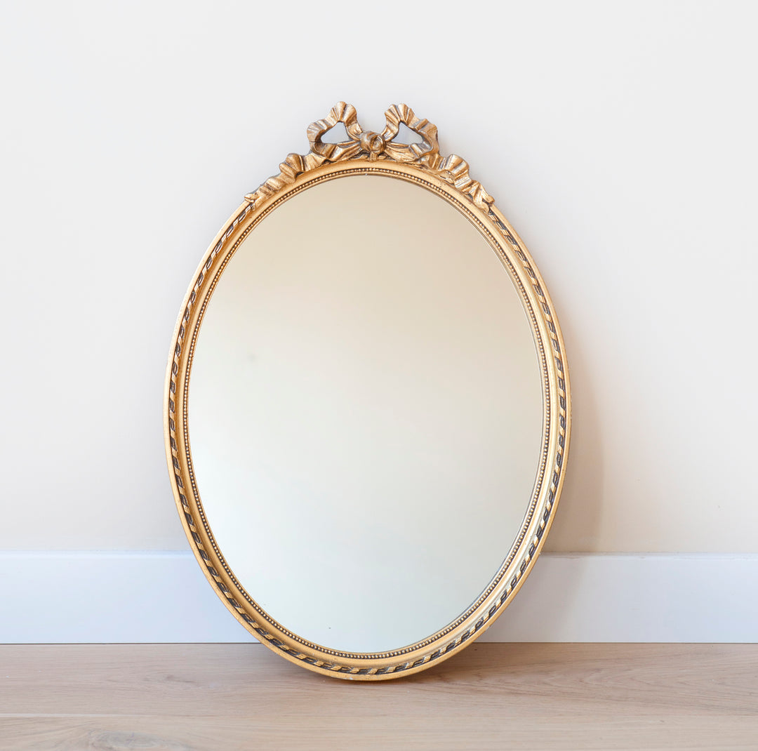 Oval Baroque Golden Bow Mirror, 1950s