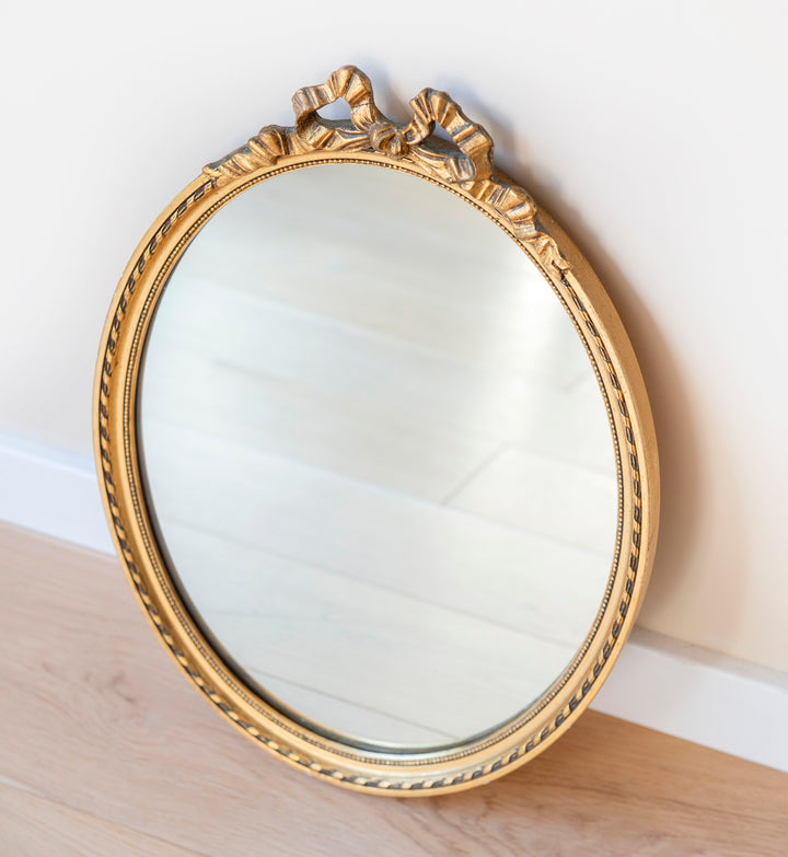 Oval Baroque Golden Bow Mirror, 1950s