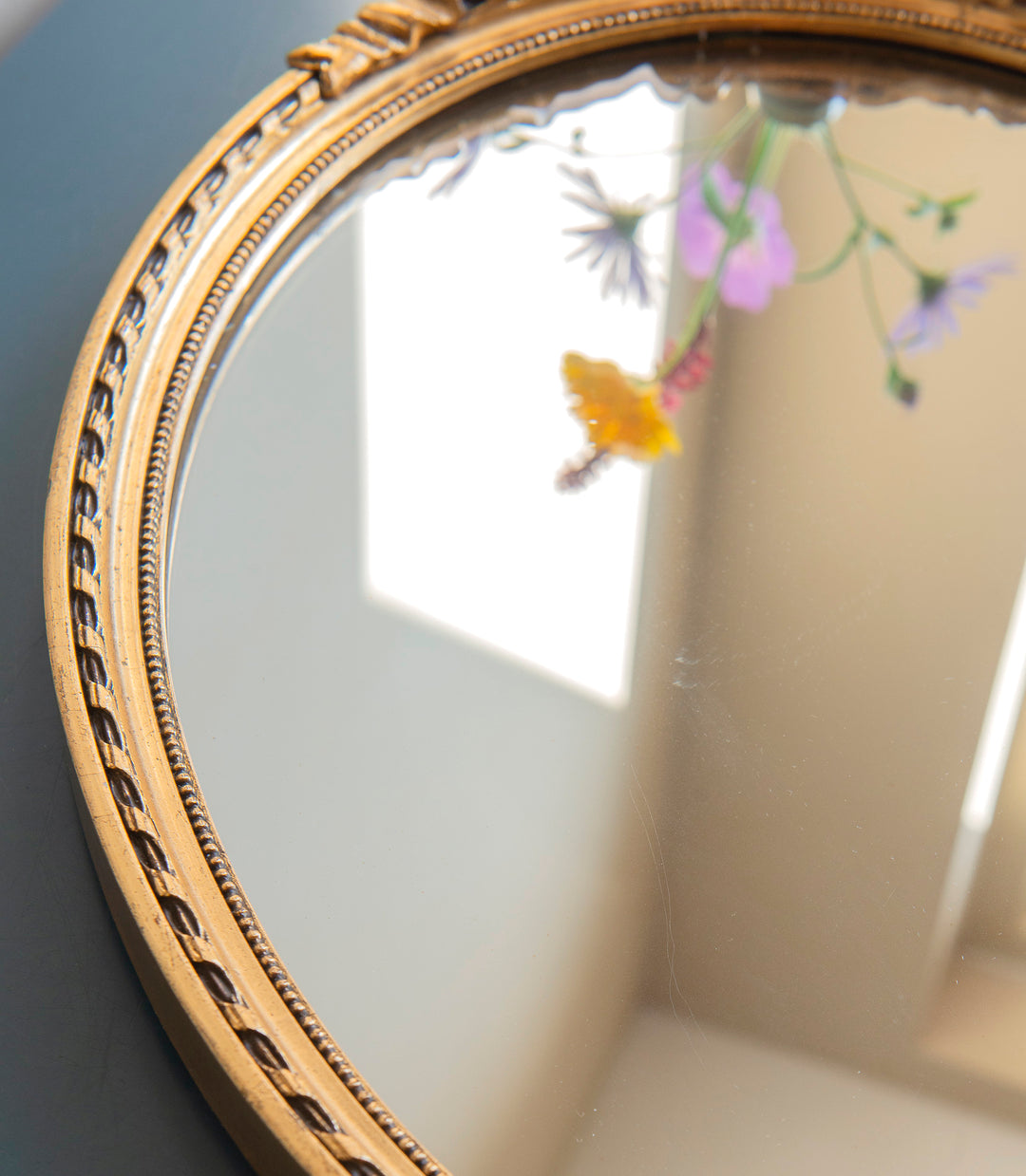 Oval Baroque Golden Bow Mirror, 1950s