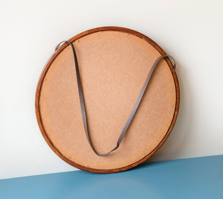 Round Teak Wooden Mirror With Leather Cord, Danish Design, 1960s