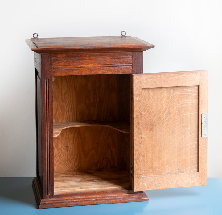 Antique Hand Carved Apothecary Cabinet With Lock, Oak Wood