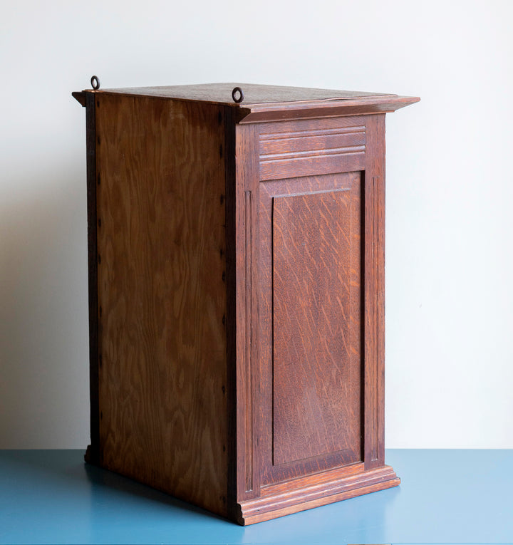 Antique Hand Carved Apothecary Cabinet With Lock, Oak Wood