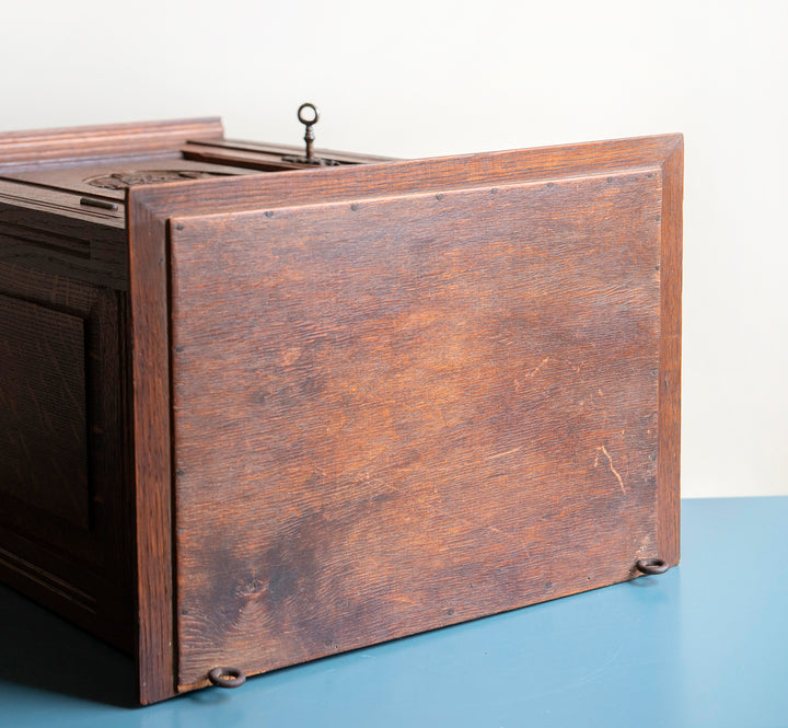 Antique Hand Carved Apothecary Cabinet With Lock, Oak Wood