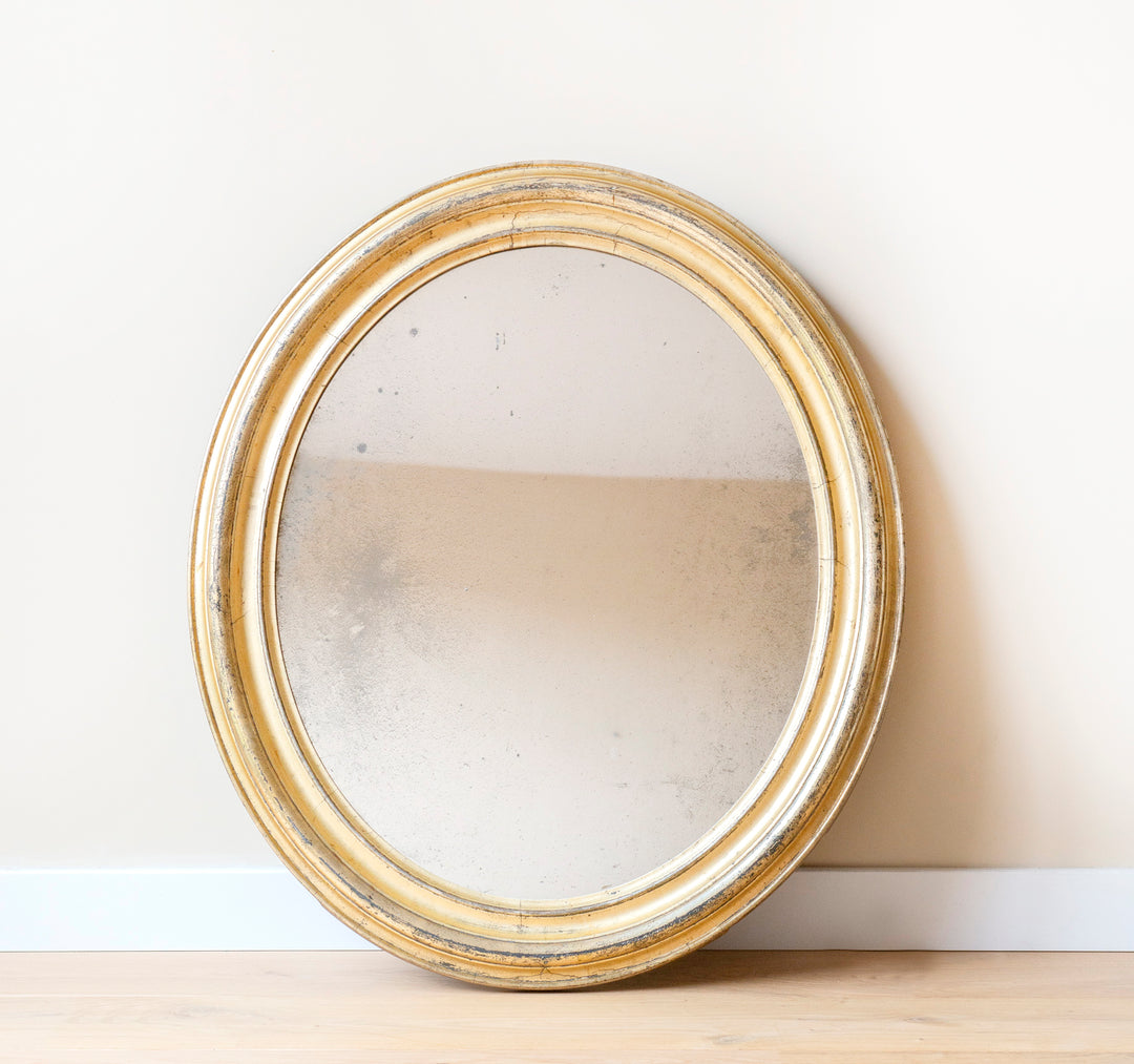 Large Oval French Mirror With Mercury Glass, 19th Century