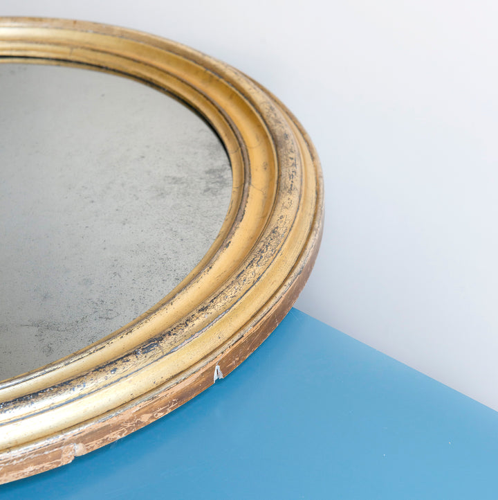 Large Oval French Mirror With Mercury Glass, 19th Century