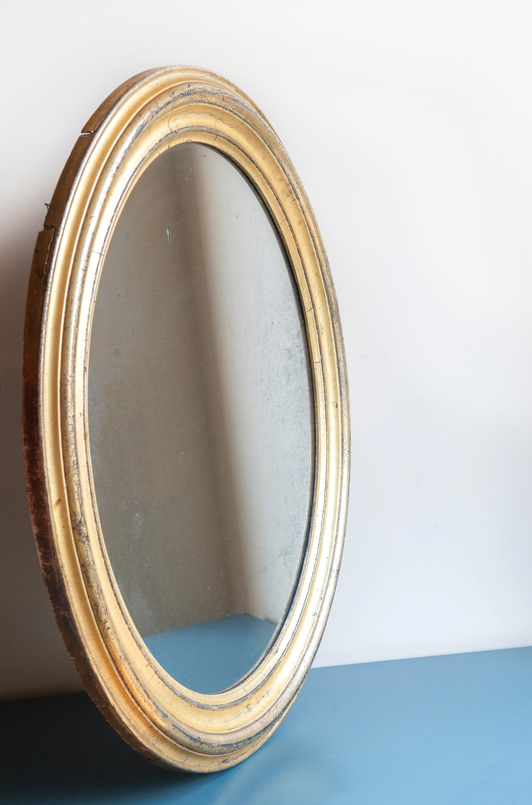 Large Oval French Mirror With Mercury Glass, 19th Century