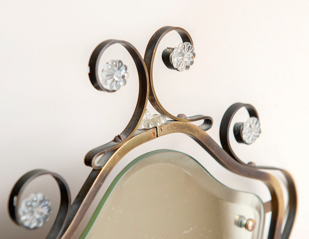 Curved Brass Wall Mirror, Art Nouveau Style, 1950s