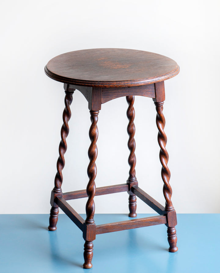 Antique Oak Side Table, Barley Twist Legs