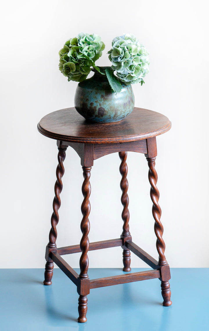 Antique Oak Side Table, Barley Twist Legs