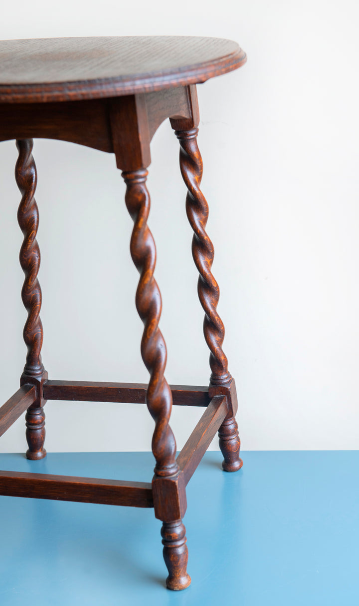 Antique Oak Side Table, Barley Twist Legs