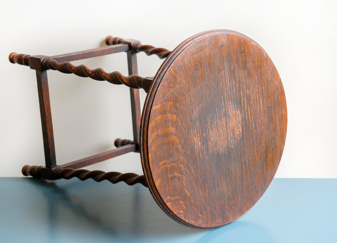 Antique Oak Side Table, Barley Twist Legs