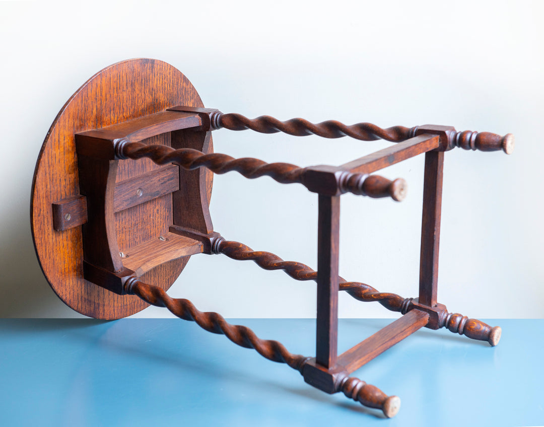 Antique Oak Side Table, Barley Twist Legs