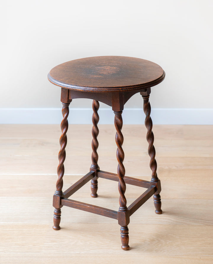 Antique Oak Side Table, Barley Twist Legs