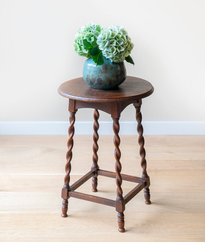 Antique Oak Side Table, Barley Twist Legs